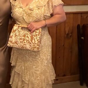 Floral Ruffle-Trim Georgette Gown